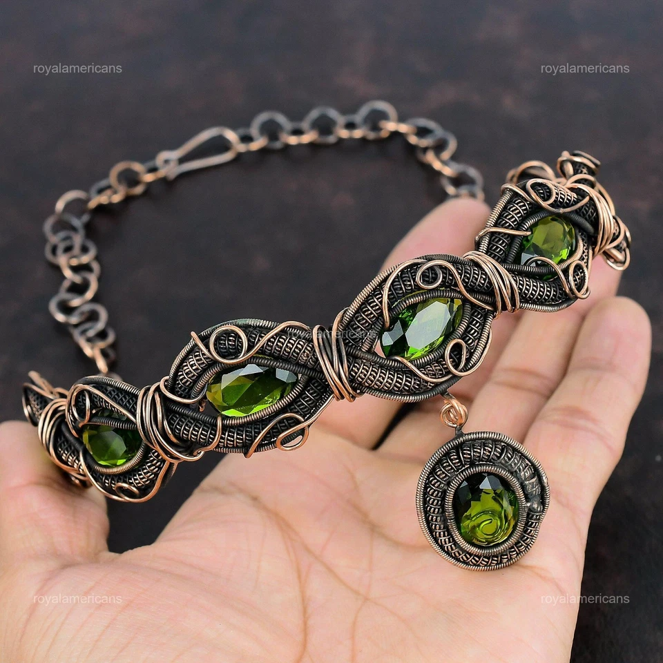 Peridot Jewelry Copper Gift For Mum Wire Wrapped Chain Adjustable Necklace 18.0" - Image 4 of 4