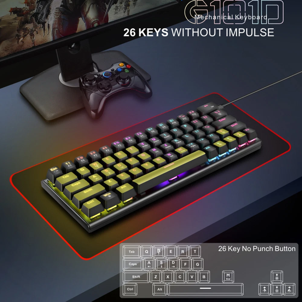 Mechanical Wired Gaming Keyboard with Colorful Backlit Illumination H1W6
