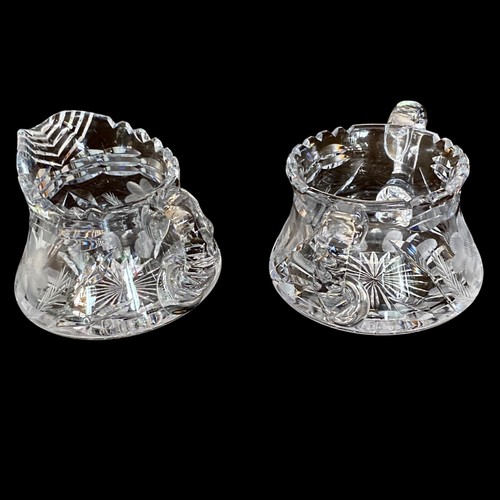 Antique Floral Cut Crystal Creamer & Sugar Daisy Pattern Sawtooth Mckee USA - Picture 2 of 11