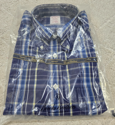 Brooks Brothers Herren blau kariert Madison Button Down Hemd bügelfrei Größe M Neu mit Etikett - Bild 2 von 7