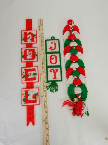 Plastic Canvas Needlepoint Wall Hanging Christmas Decor Noel/Joy & Crochet Knit - Picture 3 of 4