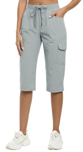 Women Outdoor Hiking Capri Cargo Pant Quick Dry Lightweight Casual Walking Pant - Picture 86 of 96
