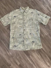 HOOK & TACKLE Sz L Vtg Vintage Button Up Short Sleeve Fish Collared Shirt
