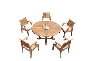 DSLG A-Grade Teak 6pc Dining Set 60" Round Table 5 Arm Chairs Outdoor Patio