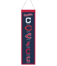 CLEVELAND GUARDIANS EVOLUTIONS BANNER EMBROIDERED WOOL 8"X32" W/ HANGING ROPE