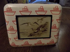 ADORABLE Picture Photo White Metal Painted Frame Child like Red Tug Boats 7x5"