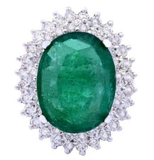 9.30CT Oval Cut Emerald With Surround White Cubic Zirconia Women's Elegant Ring