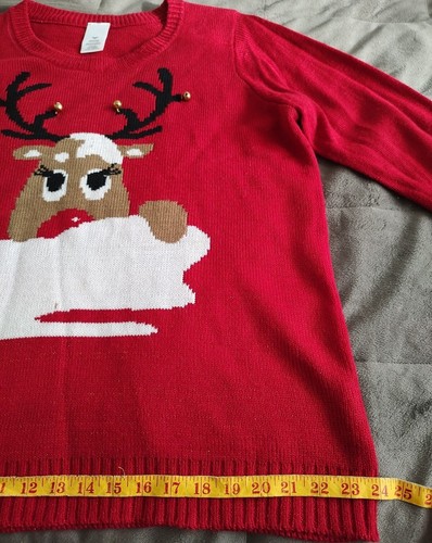 Maglione natalizio rosso divertente Rudolph brutto taglia 20 2xLarge acrilico 4 piccole campane in oro - Foto 7 di 12