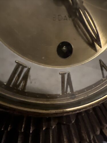 Orologio da parete vintage MCM 15’ oro Sunburst 8 giorni carica con chiave FUNZIONA made in Germany - Foto 4 di 8