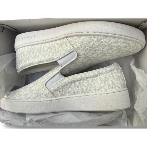 NEW! MK Michael Kors Keaton Slip On Sneakers Logo Print White Casual Shoes 7.5 - Picture 9 of 14