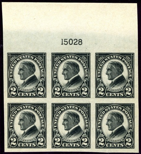 SC# 611 - 1923 2¢ Warren G. Harding Issue: Black - Imperforate- PB of 6 - MNH - Picture 1 of 2