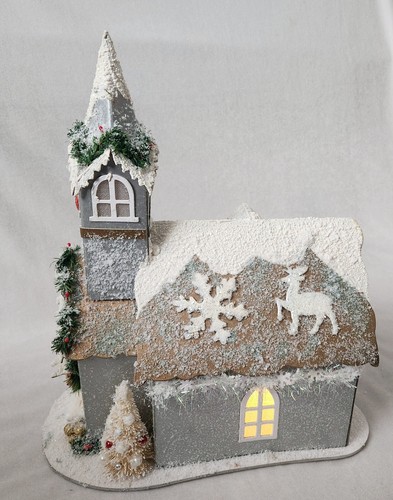 Putz Style Glittery Gold & Silver Cardboard Christmas Holiday Church - Picture 8 of 11