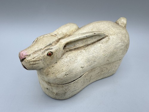 Vintage Antique Hand Carved Wooden Teak Rabbit Bunny Container Hidden Box 6in” - Picture 2 of 7