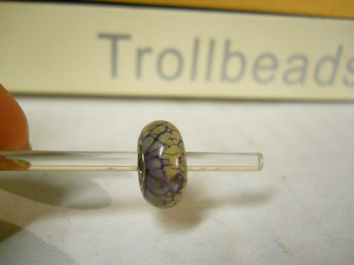 Trollbeads Elfbeads 925 Sterling Silver Glass PURPLE FLOWER MOSAIC BEAD LAA - Picture 3 of 4