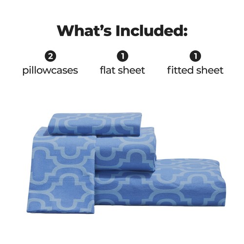 Traditional 100% Cotton Flannel Trellis Or Solid Bed Sheet Set with Pillow cases - Picture 26 of 124