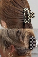 Brand New Checkerboard Plastic Hair Claw Clips Set of 2