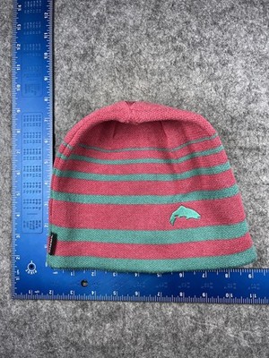 Simms Hat Beanie Mens One Size Pink Green Striped Knit Winter Fishing Outdoor