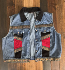 Vintage Ozark Mountain Denim Vest Tapestry Ve...