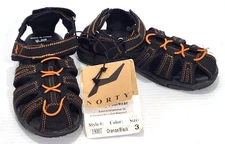 Norty Casual Sandals Youth Kids Size 3 Black Orange Hook Loop Closure 19007 NWT