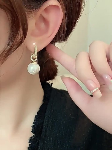 S925 Sterling Silver Needle Pearl Earrings,Women Fashion Luxury Dangle Earrings - Video 1 von 1