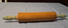 Vintage 1940&rsquo;s Wood Rolling Pin with Green Handles  17" Farmhouse
