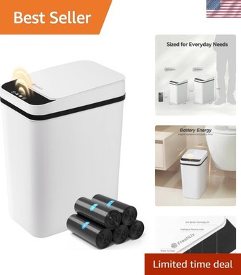 Bathroom Garbage Can with Lid, 2.6 Gallon Diaper Trash Can, Automatic Trash C...