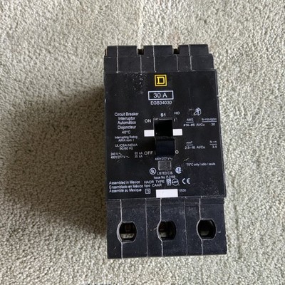 Square D EDB34030 Circuit Breaker 30 Amp 480 Volt 3 Pole Bolt On 18K -NEW-S