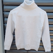 Damen Pullover Weiß Rollkragen Strick Baumwo...