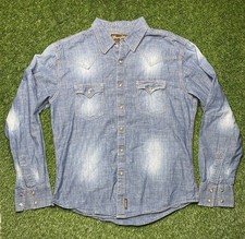 Wrangler Retro Mens Long Sleeve Denim Western Shirt Pearl Snap Size L MVR123D