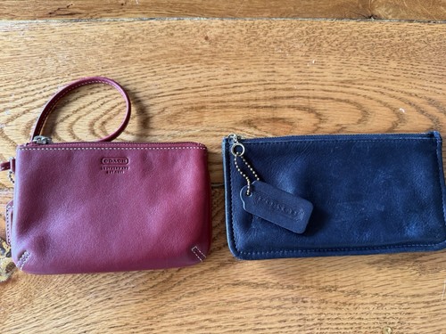Vintage Coach Leder Handgelenktasche Set rot & schwarz Beutel Reißverschluss
