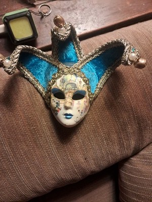 Hand Painted Venetian Mini Jester Mask w/ Bells /Made in Italy Venice/ Authentic