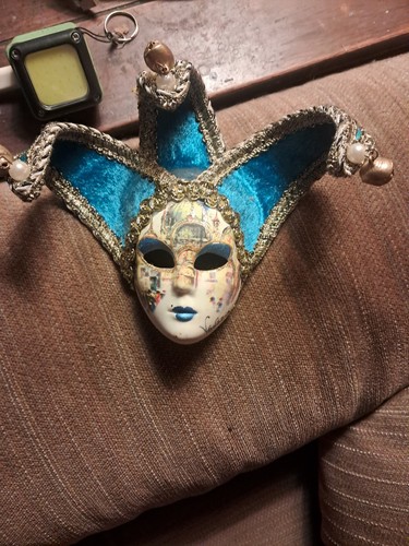 Hand Painted Venetian Mini Jester Mask w/ Bells /Made in Italy Venice/ Authentic