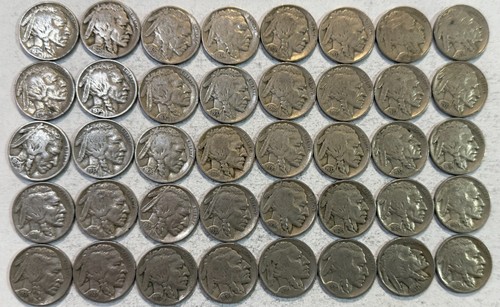 ROLLE mit 40 volldatierten Indian Head BUFFALO NICKELS. Genau abgebildete Münzen. #31