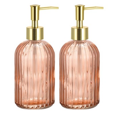 2Pcs 13.5Oz Glass Dish Hand Soap Dispenser with Pump for Bathroom Orange