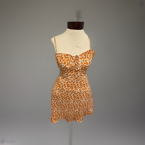 Princess Polly Deniz Mini Sun Dress sz 2 orange Ditsy Floral Spaghetti Strap - Picture 2 of 6