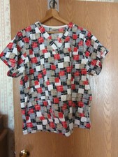 Ladies Scrub Top Size XL Colorful Geometric Pattern Made From Comfortable Cotton