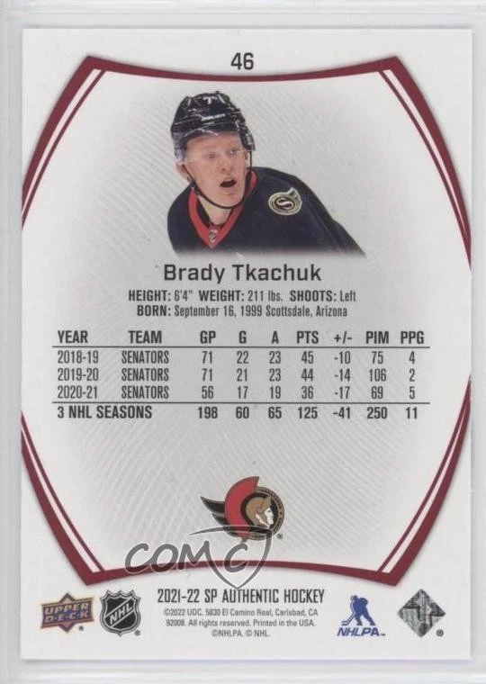 2021-22 SP Authentic Limited Red Brady Tkachuk #46 - Image 2 of 2