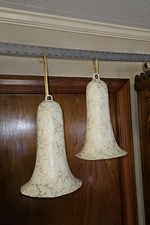 LG PAPER MACHE CHRISTMAS BELLS VINTAGE Gold Spatter STORE DISPLAY PAIR LOT