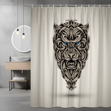 Tiger Face Shower Curtain Black and Beige Graphic Art