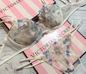 Victoria&rsquo;s Secret Wicked Wildflower Embroidery Unlined Balconette Bra Thong Set