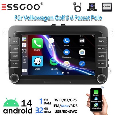 1+32GB Für VW Golf 5 6 Plus Caddy Jetta Autoradio Android 14 Apple Carplay NAVI