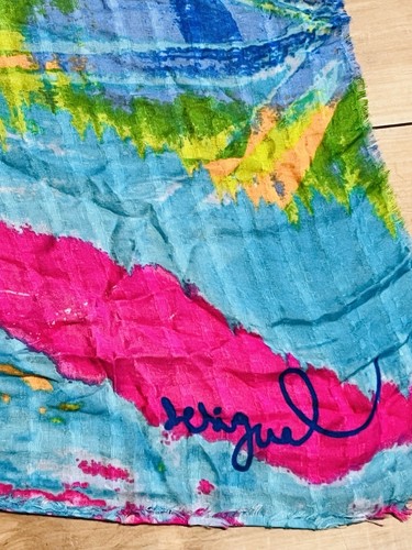DESIGUAL Logo Scarf Shawl Colorful Tie Dye Watercolors Pareto Sarong Wrap Beach - Picture 2 of 10