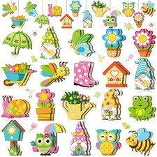 40 Pcs Spring Flower Ornaments Spring Tree Ornaments Wood Easter Tree Decorat...
