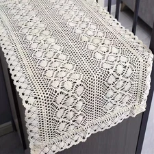 Vintage Hand Crochet Lace Table Runner Rectangle Dresser Scarf Wedding Party