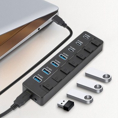 USB C Adapter 7 Slots Individual Switches Fast File Transfer Computer