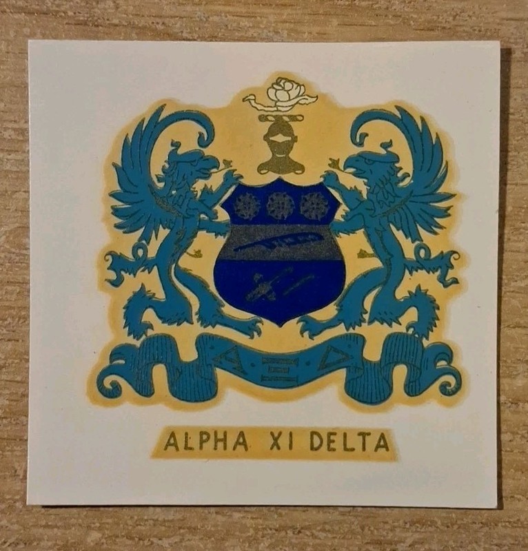 VINTAGE ALPHA XI DELTA FRATERNITY LICENSE PLATE STICKER CAR VEHICLE 