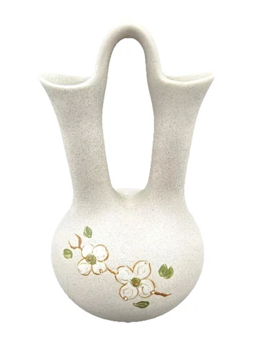 Vtg Vase Wedding Bud Pottery Pigeon Forge Dogwood 7.5” Double Neck Tennessee USA