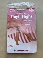 Perfection Thigh Highs Pantyhose Fits 8.5-11 Shoe Nude Sandalfoot Vintage NIP