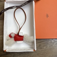 New Hermes Lambskin Leather Dog Budy Bag Charm capucine gold