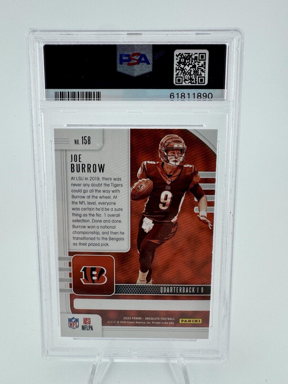 2020 Panini Absolute Joe Burrow RC #158 Cincinnati Bengals - PSA 8 Rookie view 2
